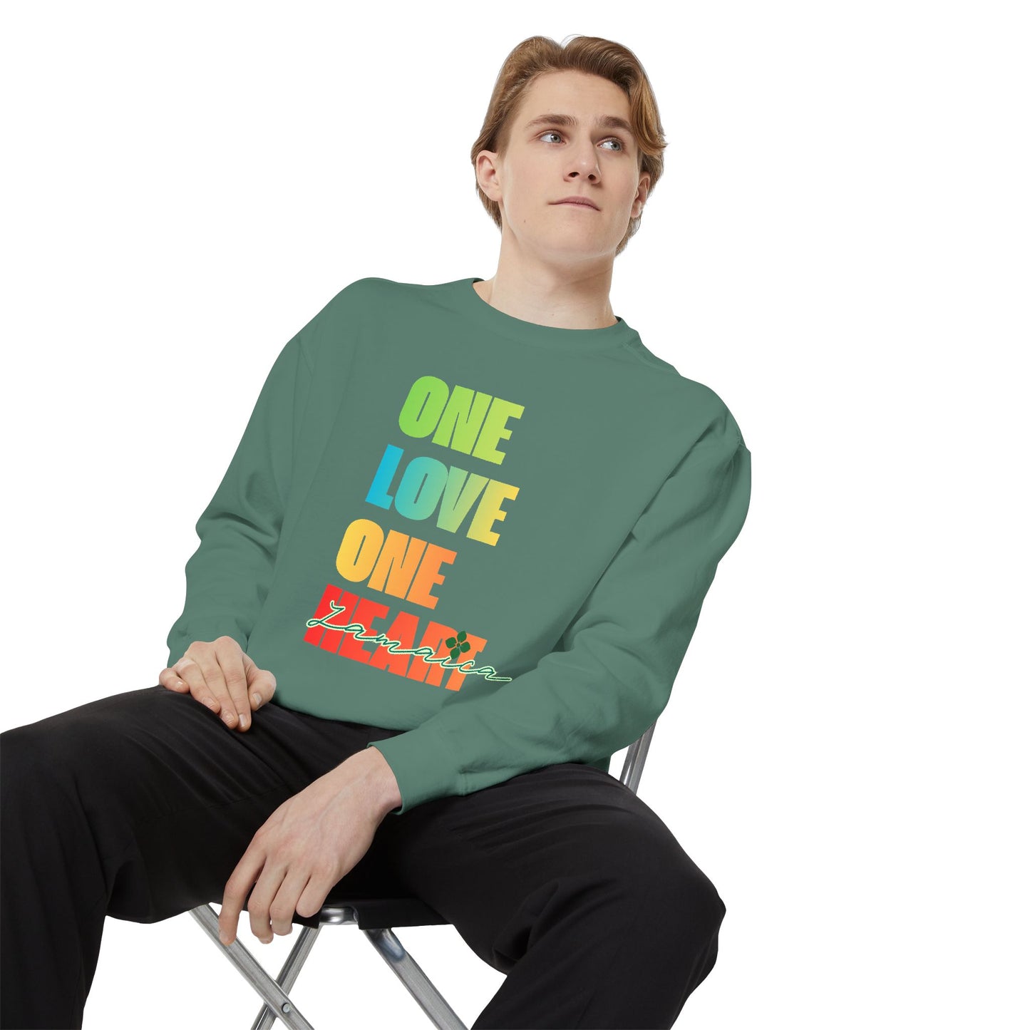 ONE LOVE ONE HEART JAMAICA Sweatshirt – Livitee Yardwear | Unisex Caribbean Pride Crewneck