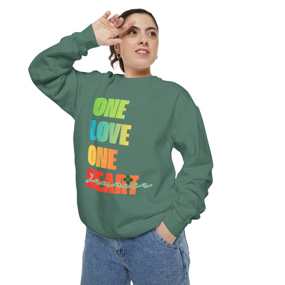 ONE LOVE ONE HEART JAMAICA Sweatshirt – Livitee Yardwear | Unisex Caribbean Pride Crewneck