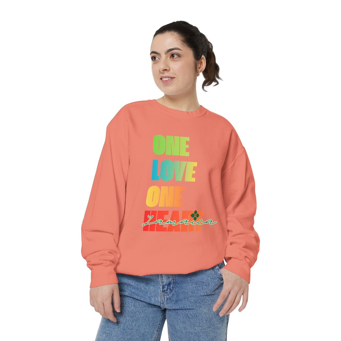 ONE LOVE ONE HEART JAMAICA Sweatshirt – Livitee Yardwear | Unisex Caribbean Pride Crewneck
