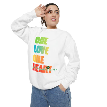 ONE LOVE ONE HEART JAMAICA Sweatshirt – Livitee Yardwear | Unisex Caribbean Pride Crewneck