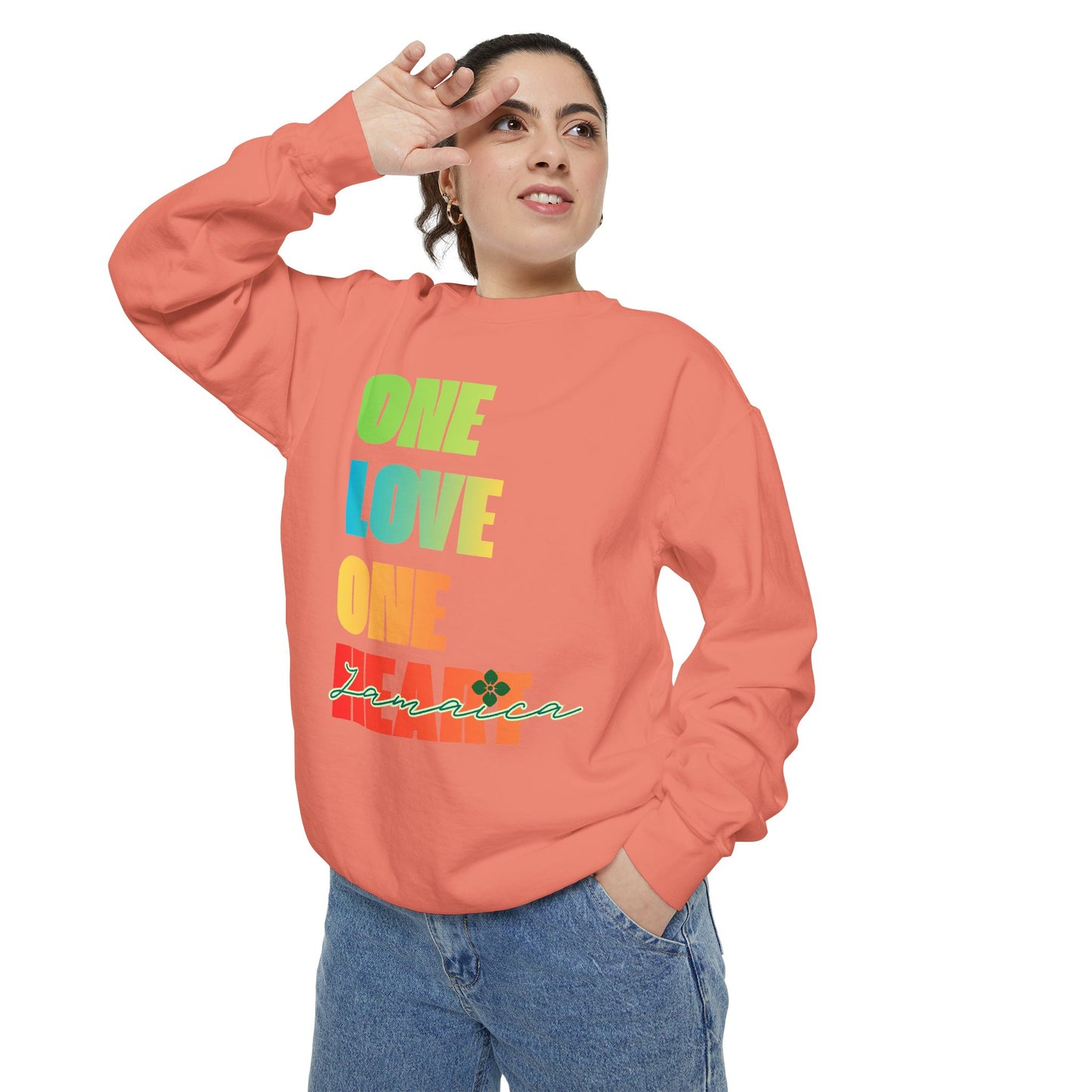 ONE LOVE ONE HEART JAMAICA Sweatshirt – Livitee Yardwear | Unisex Caribbean Pride Crewneck