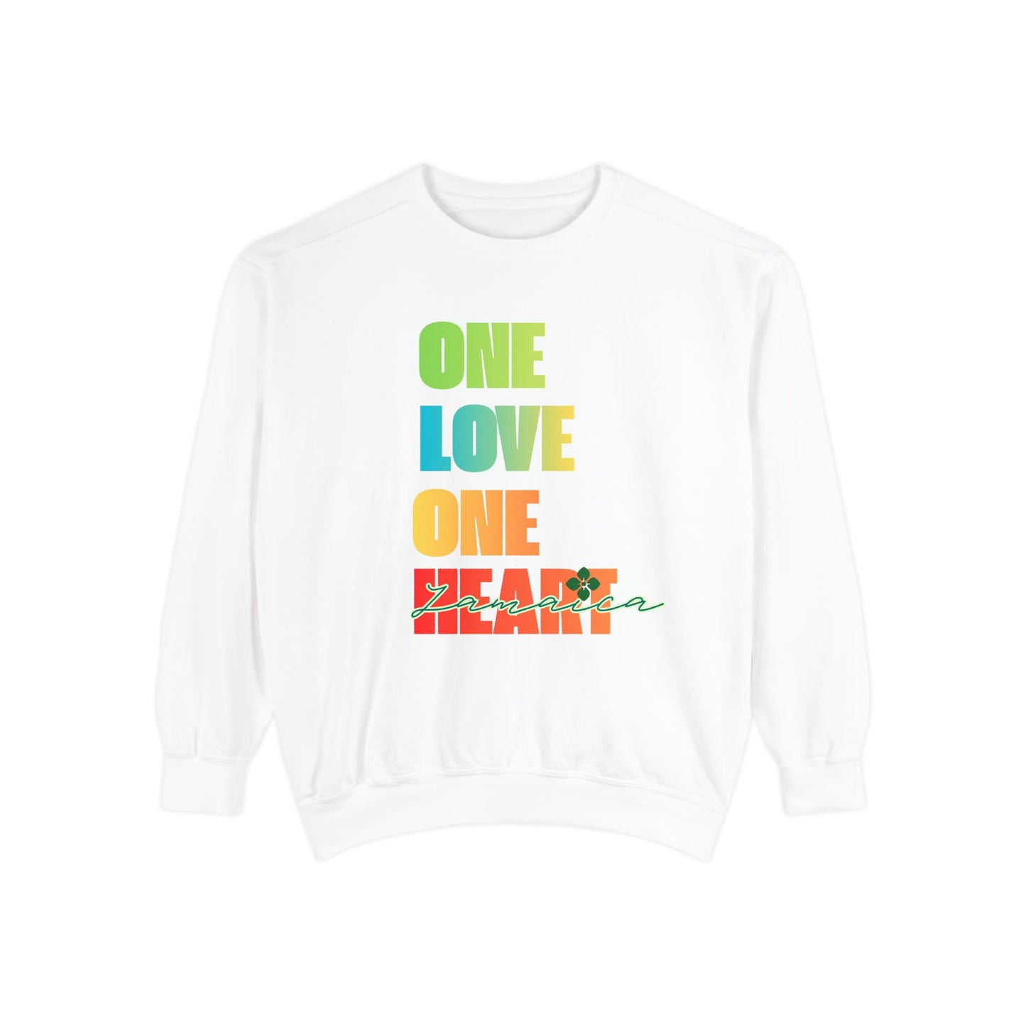ONE LOVE ONE HEART JAMAICA Sweatshirt – Livitee Yardwear | Unisex Caribbean Pride Crewneck