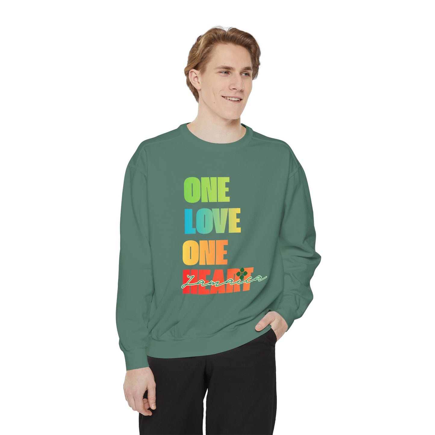 ONE LOVE ONE HEART JAMAICA Sweatshirt – Livitee Yardwear | Unisex Caribbean Pride Crewneck