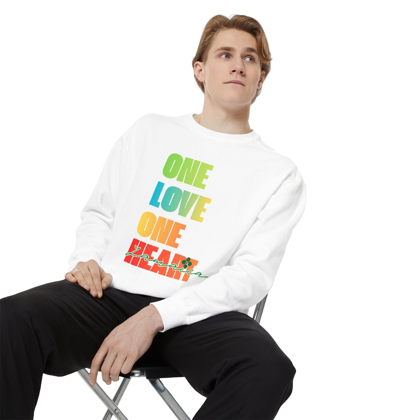 ONE LOVE ONE HEART JAMAICA Sweatshirt – Livitee Yardwear | Unisex Caribbean Pride Crewneck